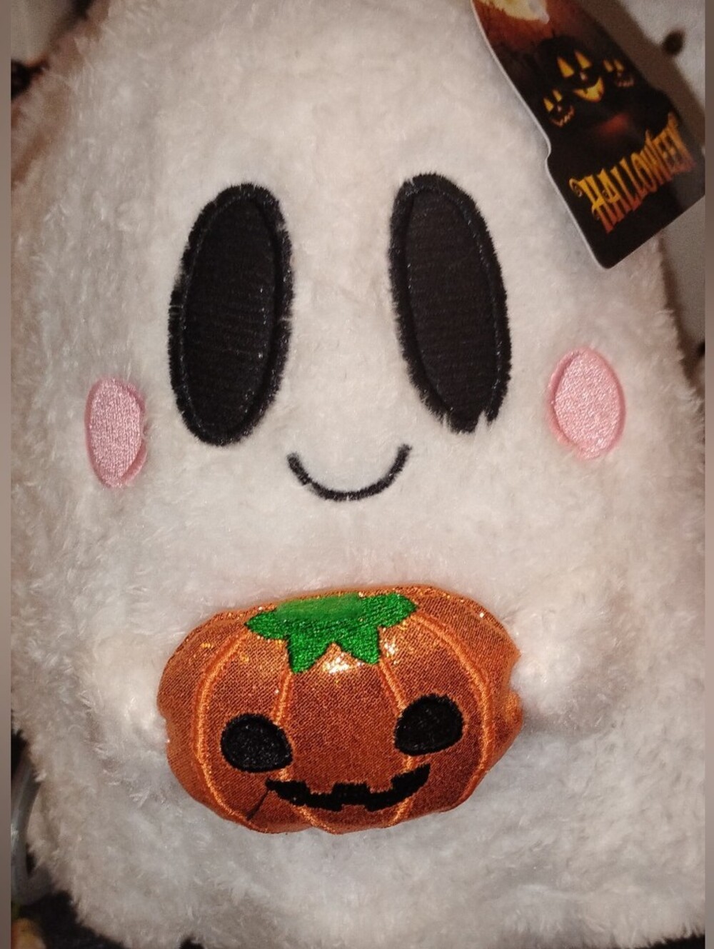 Kids Halloween Ghost with Pumpkin Pocket Plush - White